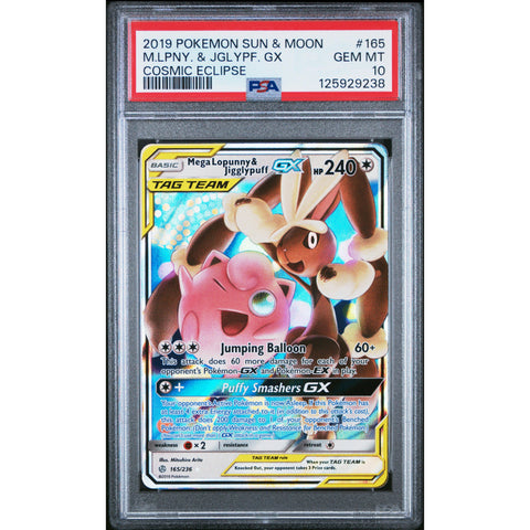2019 POKEMON COSMIC ECLIPSE MEGA LOPUNNY & JIGGLYPUFF GX 165/236 PSA 10