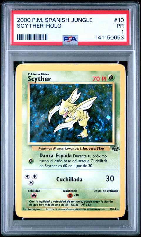 2000 POKEMON SPANISH JUNGLE SCYTHER HOLO 10/64 PSA 1