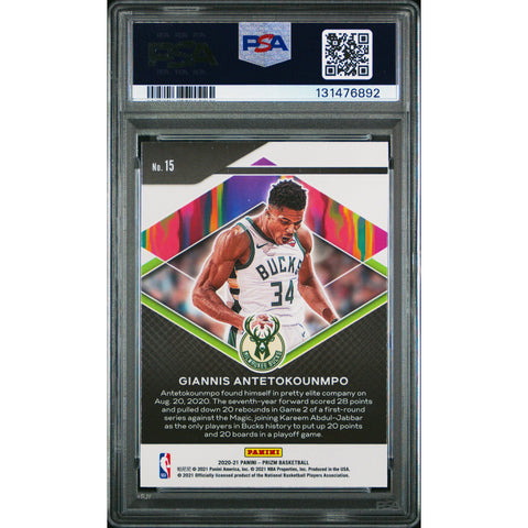 2020 PANINI PANINI PRIZM FEARLESS GIANNIS ANTETOKOUNMPO 15 PSA 10