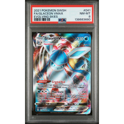 2021 POKEMON EVOLVING SKIES GLACEON VMAX 041/203 PSA 8