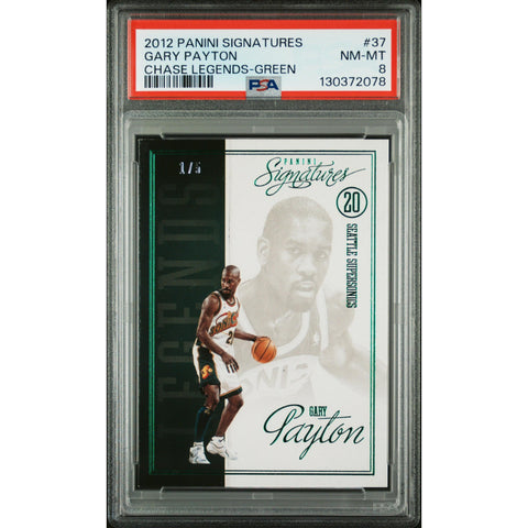 2012 PANINI PANINI SIGNATURES CHASE LEGENDS GARY PAYTON GREEN 37 PSA 8