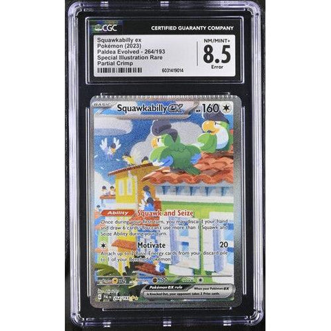 2023 POKEMON PALDEA EVOLVED SQUAWKABILLY EX ERROR CRIMP 264/193 CGC 8.5