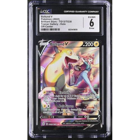2022 POKEMON BRILLIANT STARS BOLTUND V ERROR OFF CENTER TG13/TG30 CGC 6