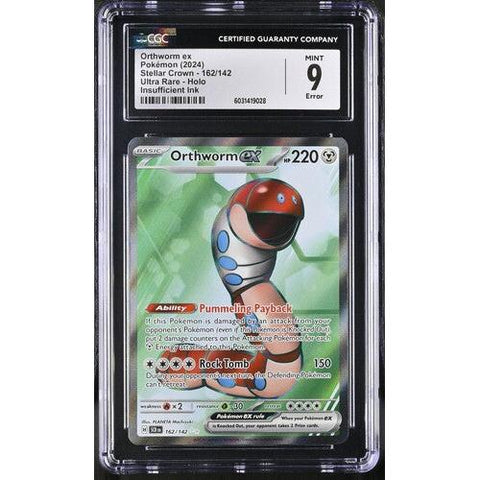 2024 POKEMON STELLAR CROWN ORTHWORM EX ERROR INSUFFICIENT INK 162/142 CGC 9
