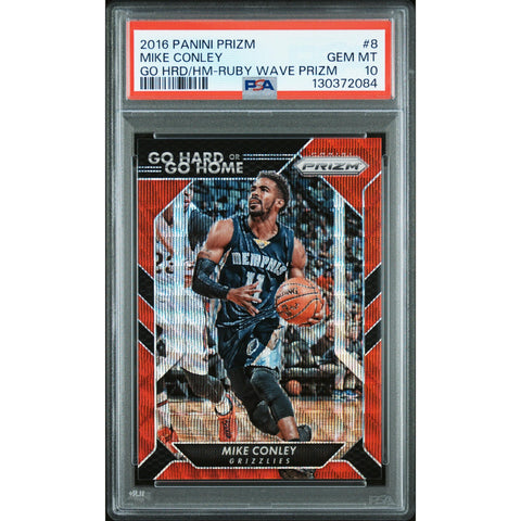 2016 PANINI PANINI PRIZM GO HARD OR GO HOME MIKE CONLEY RUBY WAVE PRIZM 8 PSA 10