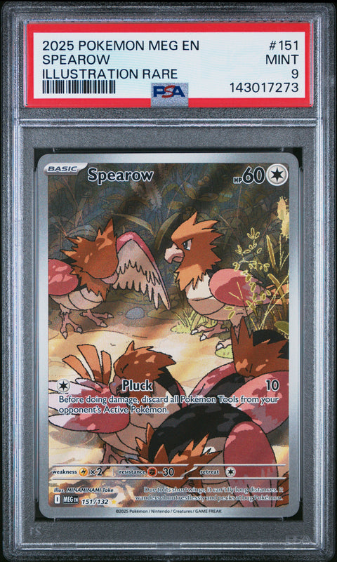 2025 POKEMON MEG EN-MEGA EVOLUTION SPEAROW ILLUSTRATION RARE 151/132 PSA 9