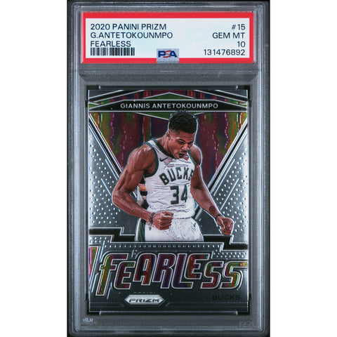 2020 PANINI PANINI PRIZM FEARLESS GIANNIS ANTETOKOUNMPO 15 PSA 10
