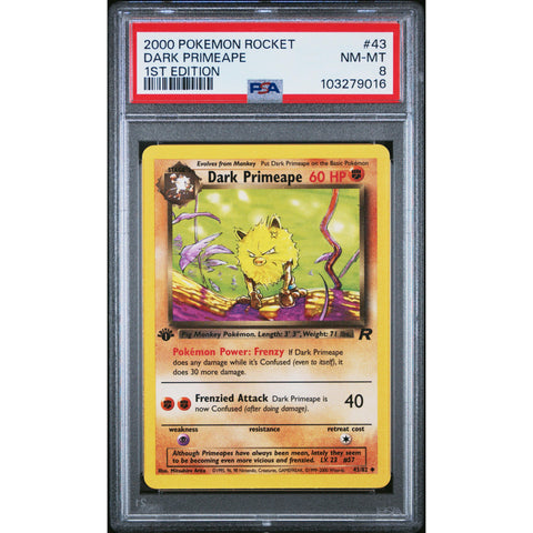 2000 POKEMON ROCKET 1ST EDITION DARK PRIMEAPE 43/82 PSA 8 2