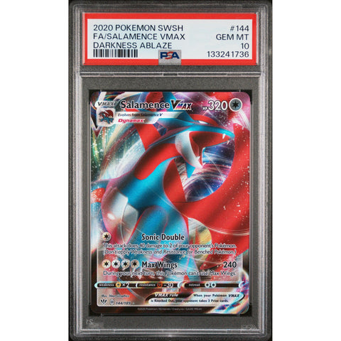 2020 POKEMON DARKNESS ABLAZE SALAMENCE VMAX 144/189 PSA 10