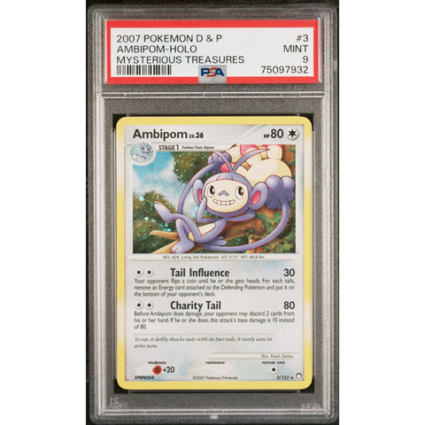 2007 POKEMON MYSTERIOUS TREASURES AMBIPOM HOLO 3/123 PSA 9