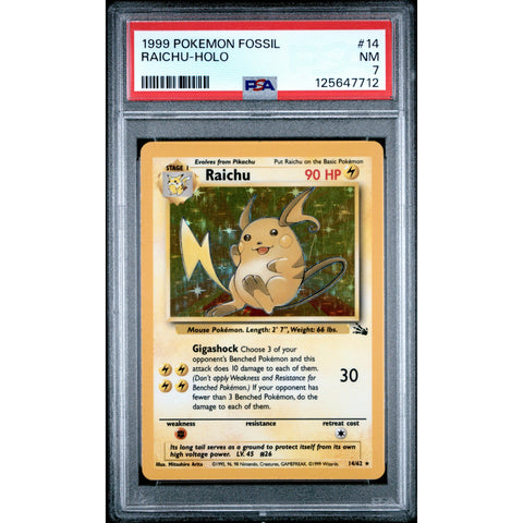 1999 POKEMON FOSSIL RAICHU HOLO 14/62 PSA 7