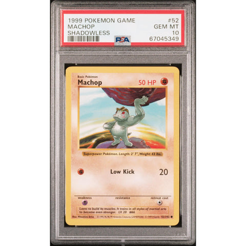 1999 POKEMON SHADOWLESS MACHOP 52/102 PSA 10