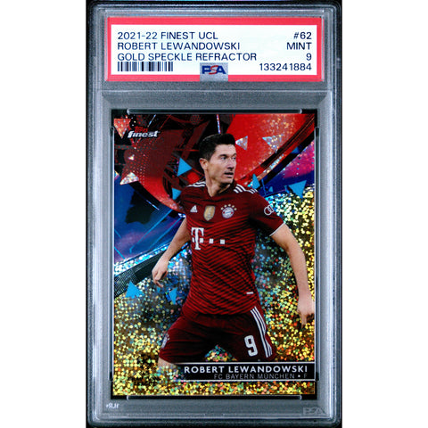 2021-2022 TOPPS ROBERT LEWANDOWSKI GOLD SPECKLE REFRACTOR 62 PSA 9