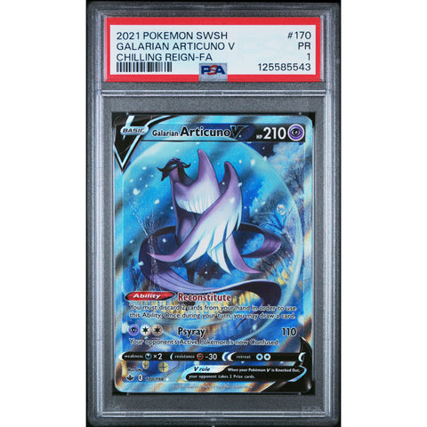 2021 POKEMON CHILLING REIGN GALARIAN ARTICUNO V 170/198 PSA 1
