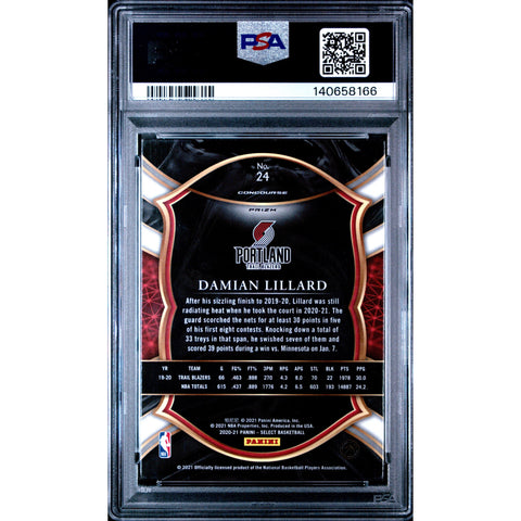 2020 PANINI PANINI SELECT DAMIAN LILLARD GREEN/WHITE/PURPLE 24 PSA 9