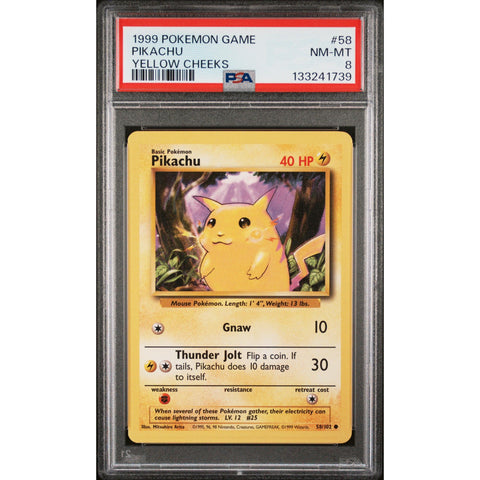 1999 POKEMON GAME PIKACHU YELLOW CHEEKS 58/102 PSA 8