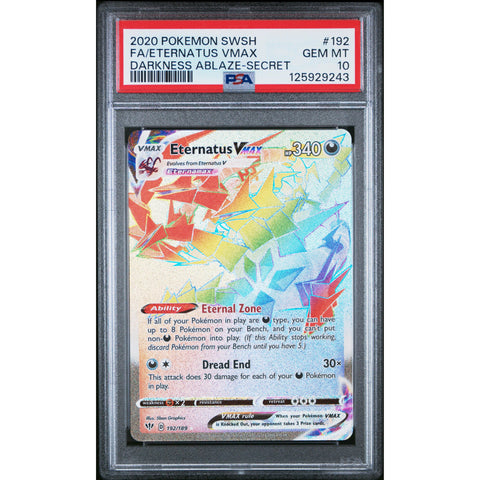2020 POKEMON DARKNESS ABLAZE ETERNATUS VMAX 192/189 PSA 10