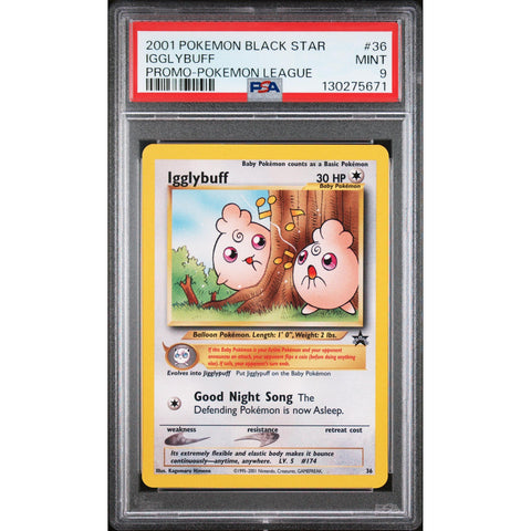 2001 POKEMON PROMO BLACK STAR IGGLYBUFF POKEMON LEAGUE 36 PSA 9
