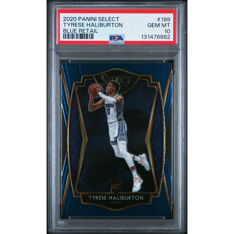 2020 PANINI PANINI SELECT TYRESE HALIBURTON BLUE RETAIL 189 PSA 10