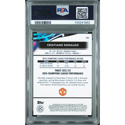 2021-2022 TOPPS TOPPS FINEST UEFA CHAMPIONS LEAGUE CRISTIANO RONALDO 100 PSA 9