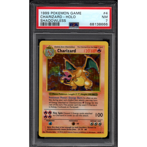 1999 POKEMON SHADOWLESS CHARIZARD 4/102 PSA 7