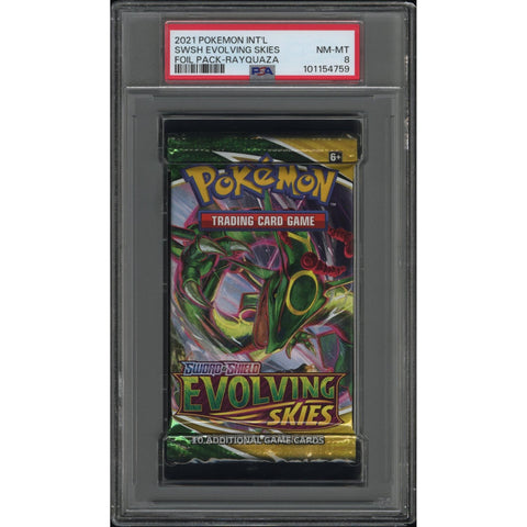 2021 POKEMON EVOLVING SKIES BOOSTER PACK PACK RAYQUAZA ART PSA 8