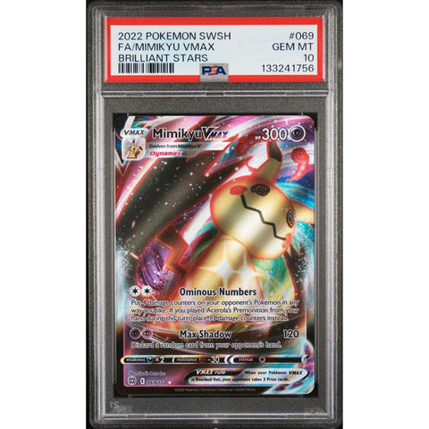 2022 POKEMON BRILLIANT STARS MIMIKYU VMAX 069/172 PSA 10