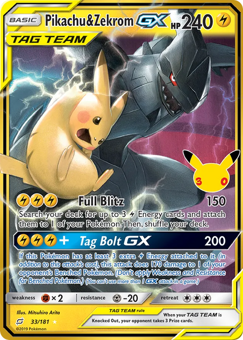 Pikachu & Zekrom-GX [30th Celebration] - 33/181