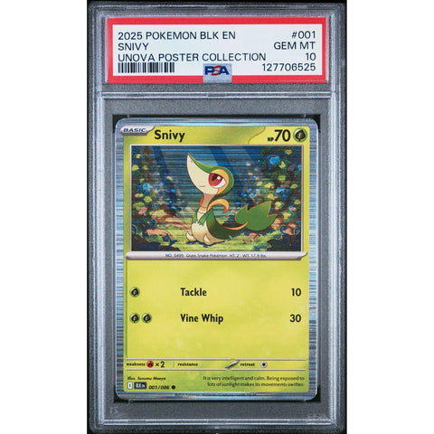 2025 POKEMON BLACK BOLT SNIVY UNOVA POSTER COLLECTION 001/086 PSA 10