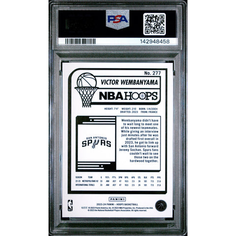 2023 PANINI PANINI NBA HOOPS VICTOR WEMBANYAMA 277 PSA 10