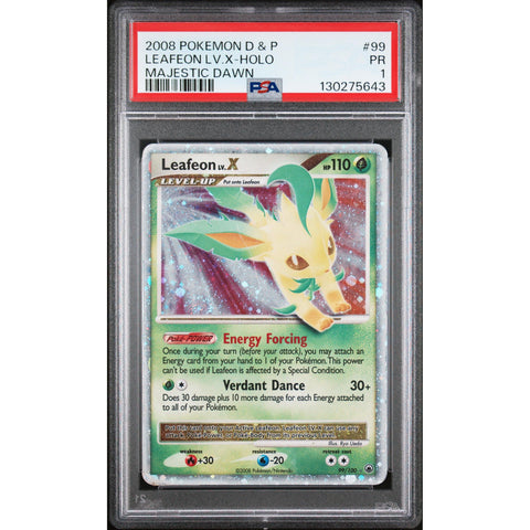 2008 POKEMON MAJESTIC DAWN LEAFEON LV.X HOLO 99/100 PSA 1