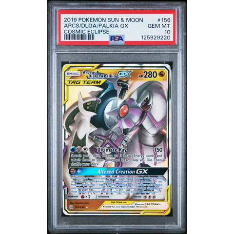 2019 POKEMON COSMIC ECLIPSE ARCEUS & DIALGA & PALKIA GX 156/236 PSA 10