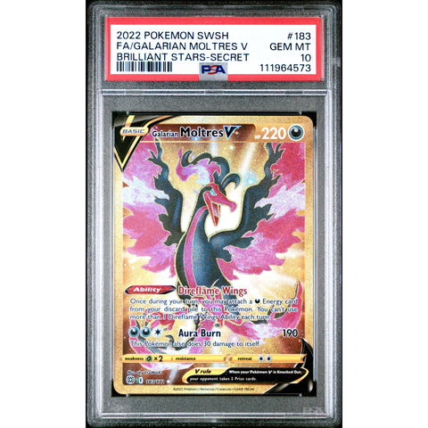 2022 POKEMON BRILLIANT STARS GALARIAN MOLTRES V SECRET 183/172 PSA 10