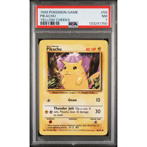 1999 POKEMON GAME PIKACHU YELLOW CHEEKS 58/102 PSA 7