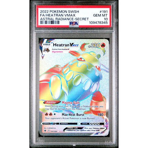 2022 POKEMON ASTRAL RADIANCE HEATRAN VMAX SECRET 191/189 PSA 10