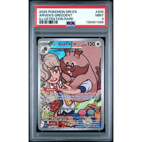 2025 POKEMON DESTINED RIVALS ARVEN'S GREEDENT 205/182 PSA 9