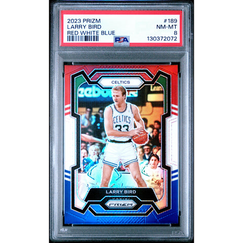 2023 PANINI PANINI PRIZM LARRY BIRD RED WHITE BLUE 189 PSA 8