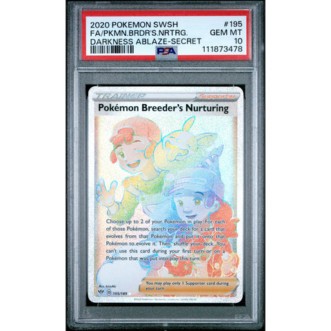 2020 POKEMON DARKNESS ABLAZE POKEMON BREEDER'S NURTURING SECRET 195/189 PSA 10