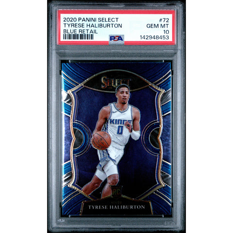 2020 PANINI PANINI SELECT TYRESE HALIBURTON BLUE RETAIL 72 PSA 10