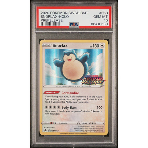 2020 POKEMON SWSH BLACK STAR PROMO SNORLAX HOLO PRERELEASE SWH068 PSA 10