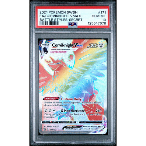 2021 POKEMON BATTLE STYLES CORVIKNIGHT VMAX 171/163 PSA 10