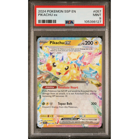 057 191 pokemon card 2024 POKEMON SURGING SPARKS PIKACHU EX 057/191 PSA 9 – Kollecter