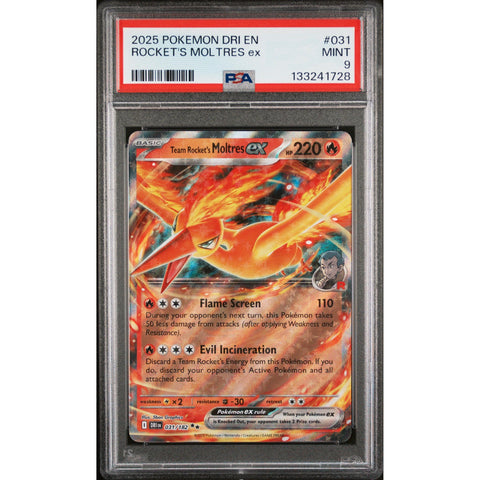 2025 POKEMON DRI EN-DESTINED RIVALS TEAM ROCKET'S MOLTRES EX 031/182 PSA 9