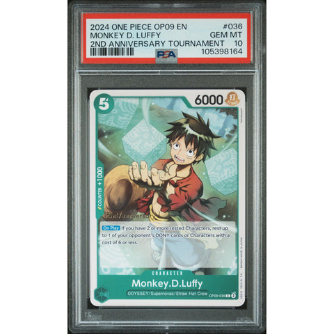 2024 ONE PIECE 2ND OP09 ANNIVERSARY TOURNAMENT MONKEY D.LUFFY OP09-036 PSA 10