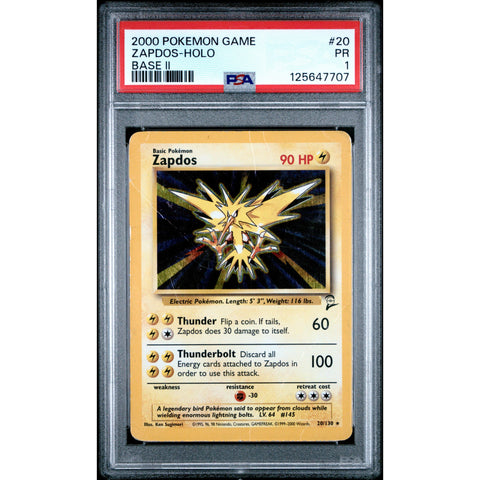 2000 POKEMON BASE SET 2 ZAPDOS 20/130 PSA 1